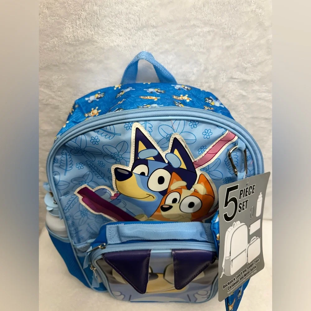 Bluey 5 Pc Backpack Set Kids School Bag Lunch Box Bottle Pencil Case